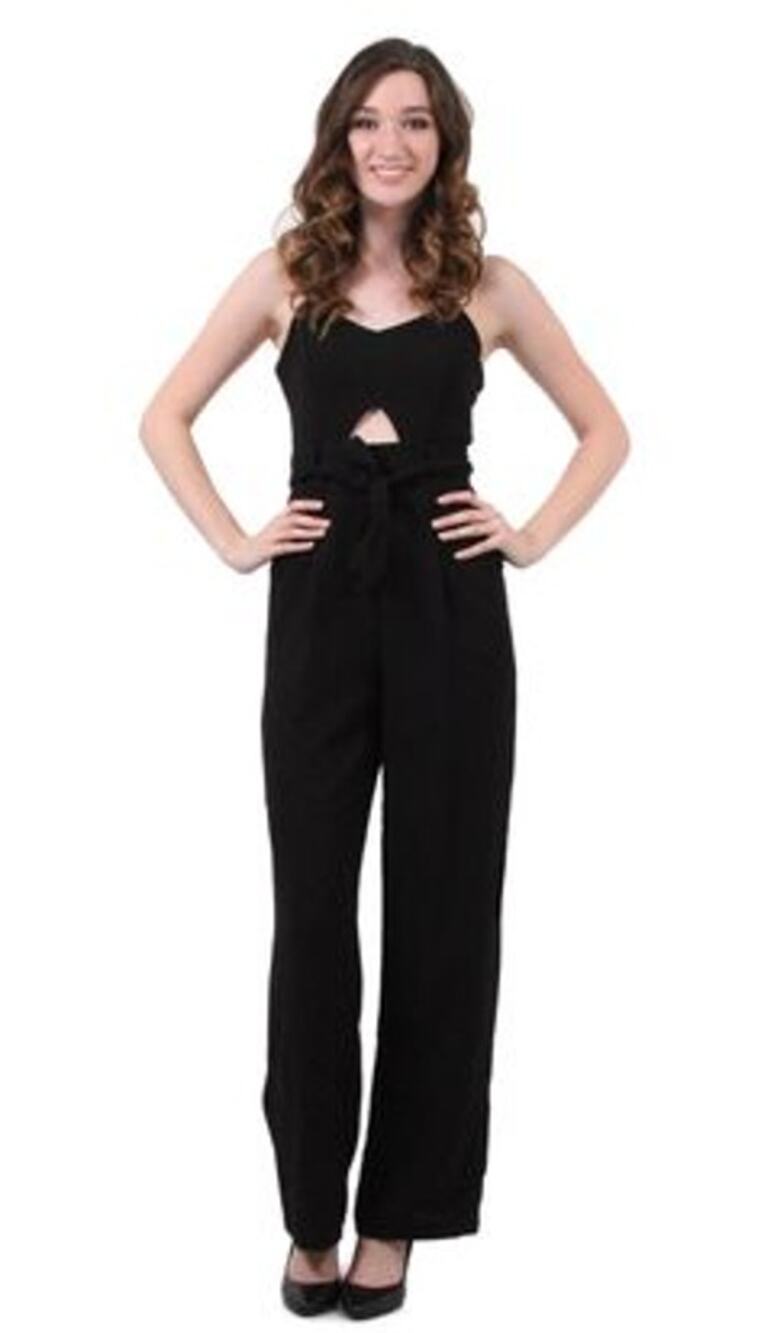 Mustard Seed Solid Black Wide Leg Sleeveless Keyhole Jumpsuit Women's Size Large
